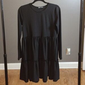 S Zara black drop waist ruffle baby doll dress